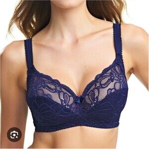 Fantasie Jacqueline Soft Cup Bra Navy Blue Corded Lace Wire-Free 34DD Coquette